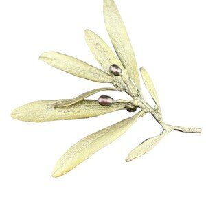 Michael Michaud Olive Branch Brooch Bronze With Purple Pearl Accents Elegant Bot